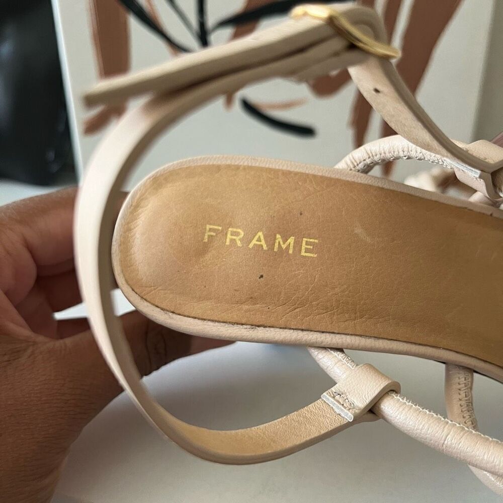 Frame Le Hendrix Slingback Leather Heeled Sandals Cream Size‎ 38 - Picture 9 of 11